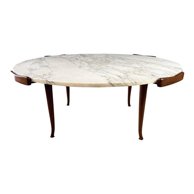1960s Erno Fabry Coffee Table in Carrara Marble and a Walnut Base .