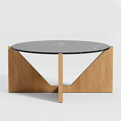 Miro Black Marble Coffee Table with Natural White Oak Wood Base + .