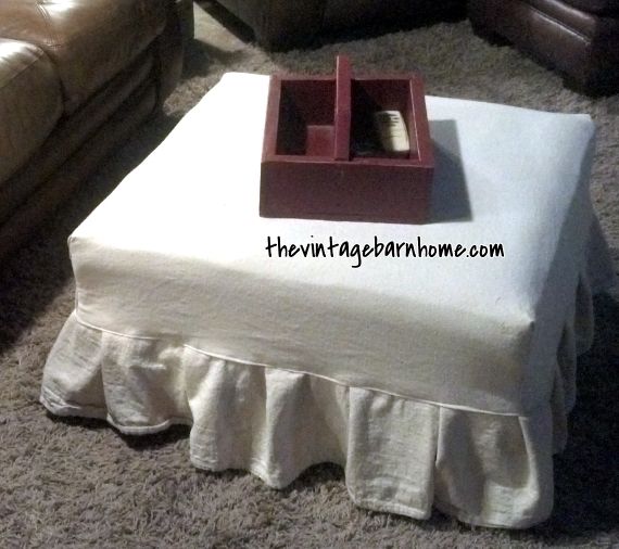 Transformation Tuesday...Drop Cloth Ottoman Slipcover (simple .
