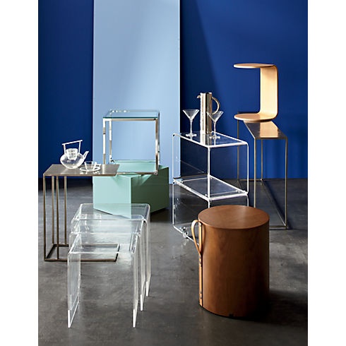 strap storage side table-stool | CB2 | Glass top side table .