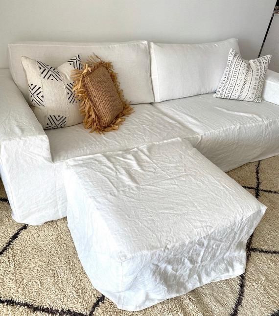 Linen Couch Cover Natural Sofa Slipcover Made of 100% - Etsy .