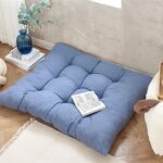 Stylish Denim Blue Dorm Floor Pillow Puffy Tufted Style for Extra .