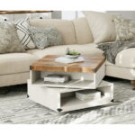 Vintage Rotating Coffee Table with 2 Open Shelves, White, 25.5 .