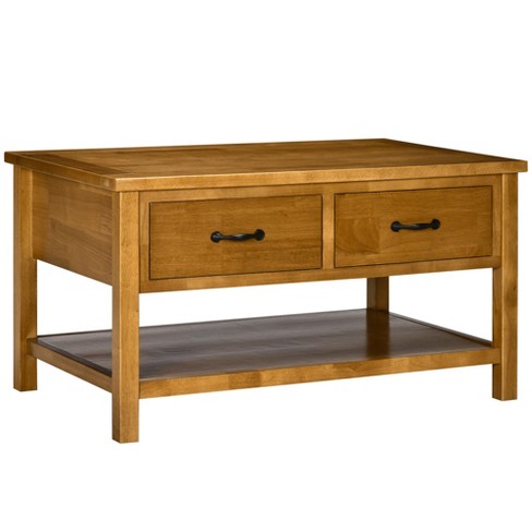 Homcom Rustic Coffee Table With Drawers, 2 Tier Wooden Coffee .