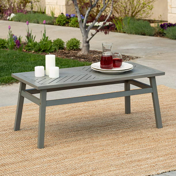 Manor Park Wood Outdoor Coffee Table with Chevron Design, Grey .
