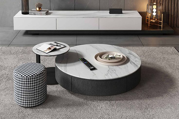 Nazareo Stone Coffee Table With Side Tables and Stool | Povison .