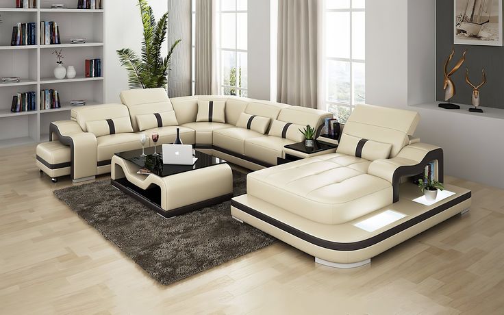 Sydney Large Leather Sectional with Side Table | Living room .