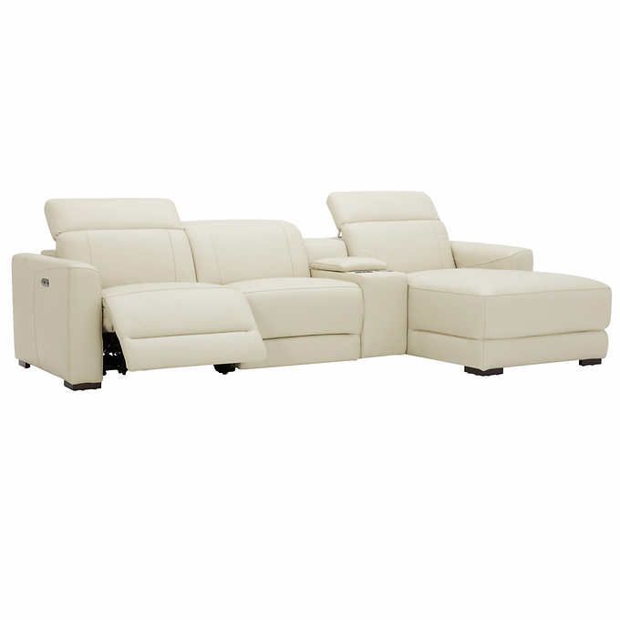 Tampa Leather Power Reclining Sectional with Power Headrest .