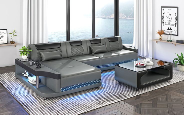 Tate Modern Leather Small Sectional with LED Light | Modern .