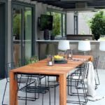 Teak Outdoor Dining Table with Black Metal Dining Chairs Under .