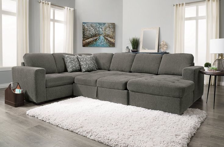 Izzy 3-Piece Chenille Right-Facing Sleeper Sectional - Pewter .
