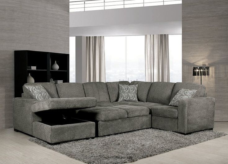 Izzy 3-Piece Chenille Left-Facing Sleeper Sectional - Pewter .