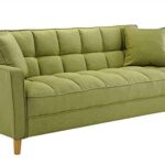Green Modern Small Space Living Room Sofa Linen Fabric Tufted .
