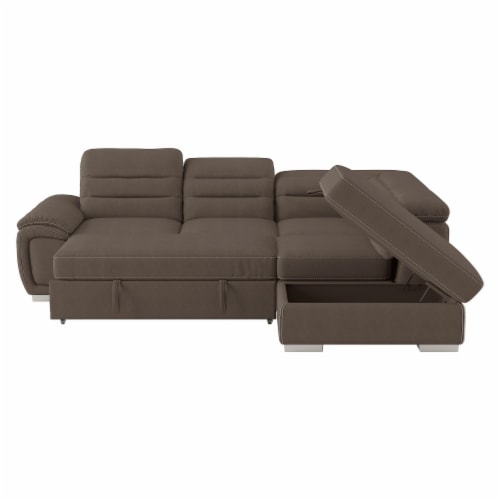 3-Piece Upholstery Sectional Sofa in Chocolate w/ Pull-out Bed .