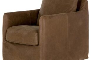Devlin Industrial Brown Leather Cushion Back Slipcover Swivel Arm .