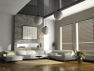 Design Ideas Using Wood Blinds | Venetian blinds living room .