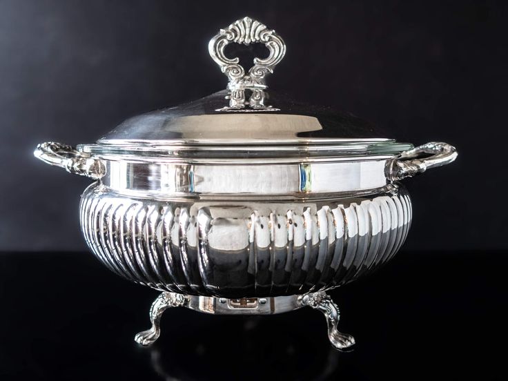 Vintage Electric Silver Plate Covered Dish With Glass Casserole .