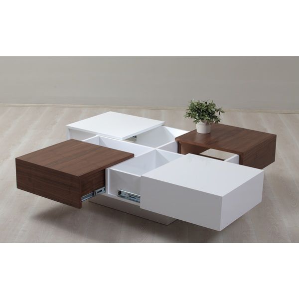 Milano White and Walnut 4-drawer Coffee Table | Overstock.com .