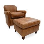 Vintage Leather Arm Chair Club Chair and Matching Footstool in .