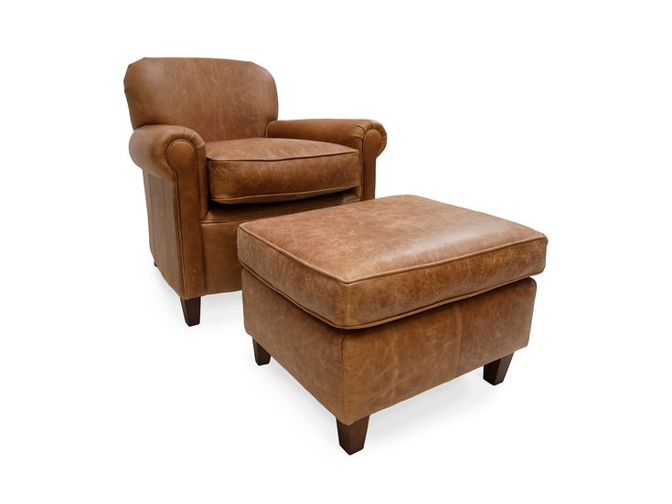Vintage Leather Arm Chair Club Chair and Matching Footstool in .