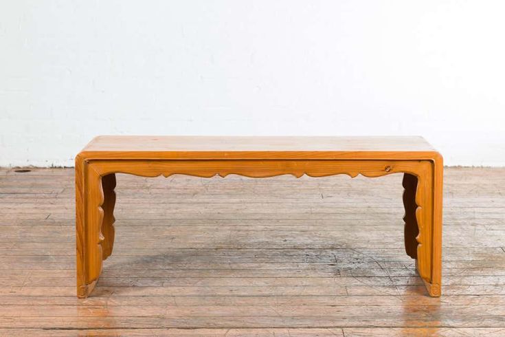 Chinese Vintage Elmwood Waterfall Coffee Table with Scalloped .
