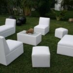Contemporary chic white furniture for your beach party or wedding .