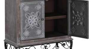 PHI VILLA Galvanized Sheet Embossed Distressed Gray Cabinet with 2 .