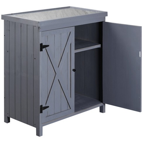 Outsunny Garden Storage Cabinet, Outdoor Tool Shed With Galvanized .
