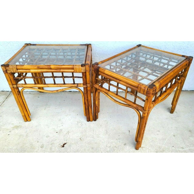 Franco Albini Style Bamboo Rattan Side Tables by Wilshire - Set of .