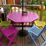 Bright painted garden furniture, adds a bit of colour to the .