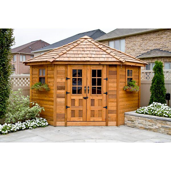 9 ft. W x 9ft. D Penthouse Cedar Wood Garden Shed with French .