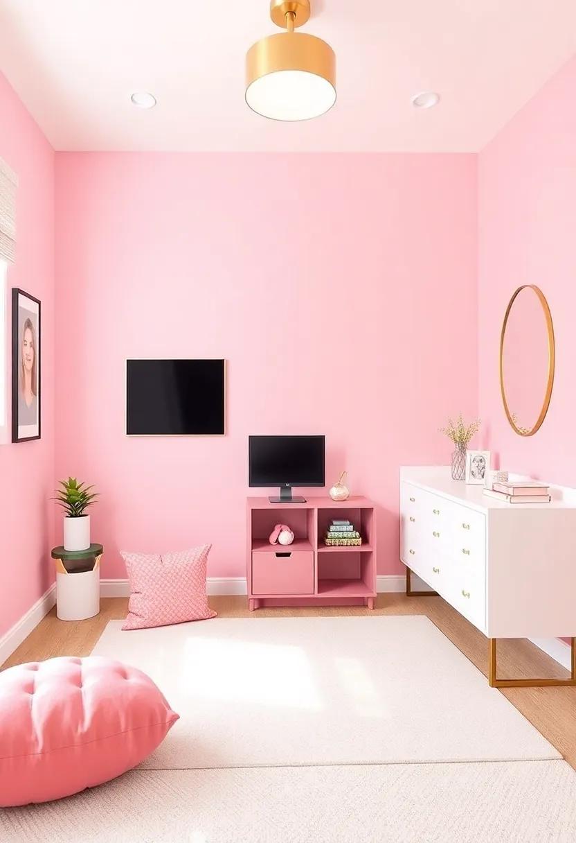 Playful Accent Walls: Incorporating‌ Pink and Gold with ‌Creative patterns and Decals